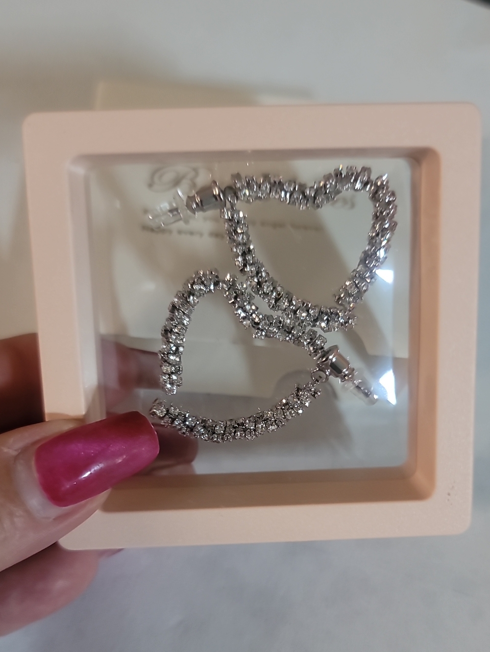 Silver Heart Split Earrings with Clear Stones